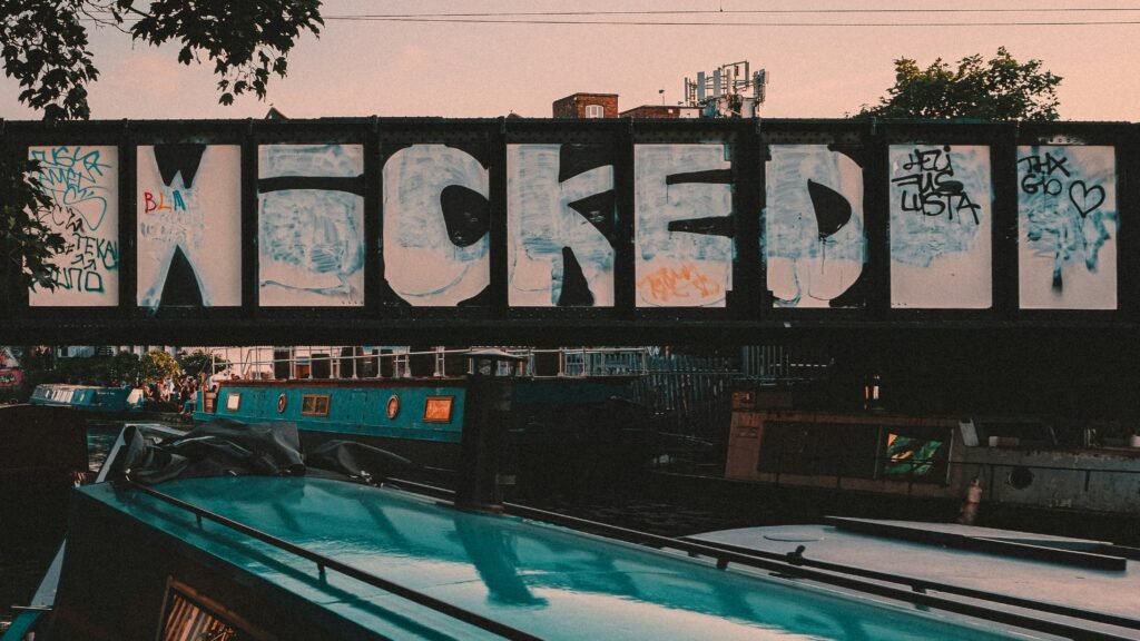 Photo of a canel bridge with Wicked written on it